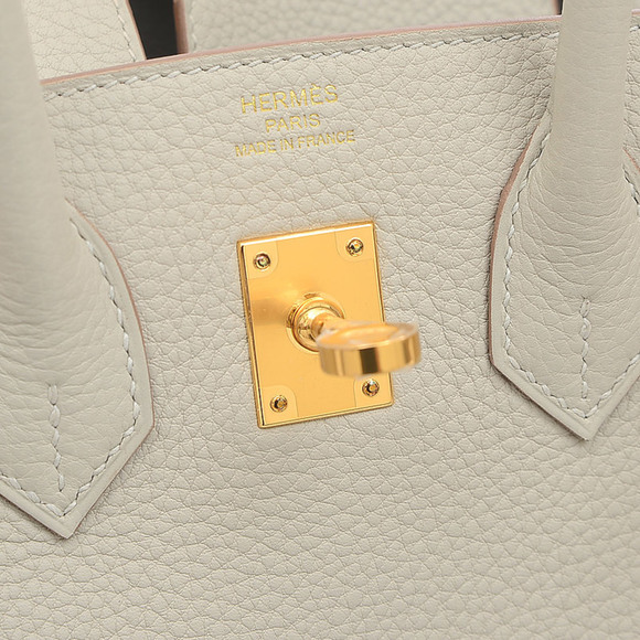 HERMES Birkin 25 Togo grease pearl handbag gold metal fittings B stamp - Picture 4 of 8